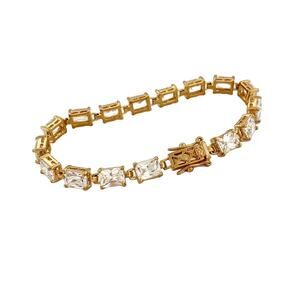 NWT 7" 14 Kt Gold Plated Emerald Cut Diamond Cubic Zirconia Tennis Bracelet